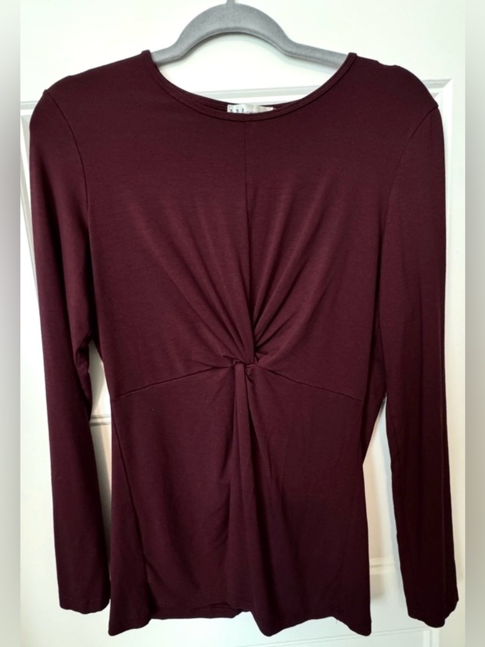 Neiman Marcus Burgundy Twist Front Long Sleeve Blouse Size M